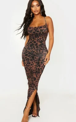 Shape Brown Leopard Print Slinky Cowl Neck Maxi Dress