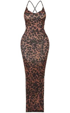 Shape Brown Leopard Print Slinky Cowl Neck Maxi Dress
