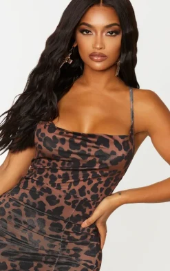 Shape Brown Leopard Print Slinky Cowl Neck Maxi Dress