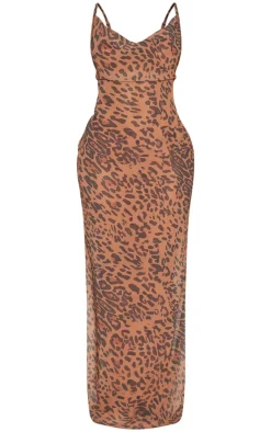 Shape Brown Leopard Print Strappy Cowl Neck Maxi Dress