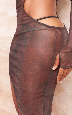Shape Brown Printed Cut Out Asymmetric Hem Mini Dress