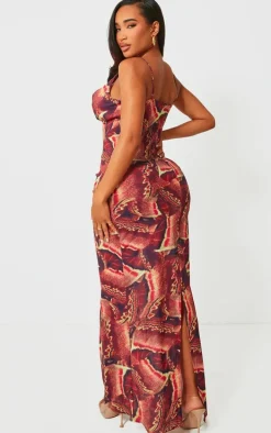 Shape Brown Printed Woven Cowl Neck Maxi Dress