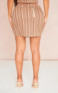 Shape Brown Retro Stripe Buckle Low Rise Micro Mini Skirt