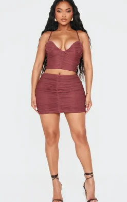 Shape Brown Ruched Mini Skirt