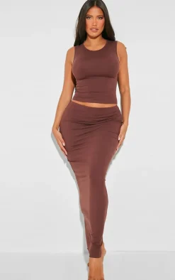 Shape Brown Sculpted Low Rise Maxi Skirt