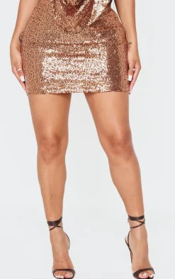 Shape Brown Sequin Low Rise Mini Skirt