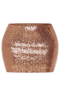 Shape Brown Sequin Low Rise Mini Skirt