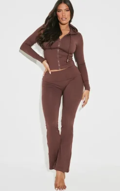 Shape Brown Stretch Sculpted Foldover Waist Flare Pants