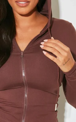 Shape Brown Stretch Sculpted Zip Through Hoodie