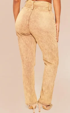 Shape Brown Washed Denim Belted Straight Leg Jeans