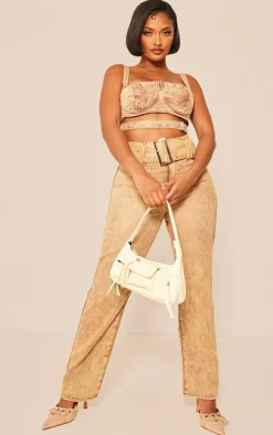 Shape Brown Washed Denim Tie Detail Bralet