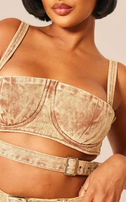 Shape Brown Washed Denim Tie Detail Bralet