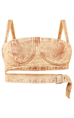 Shape Brown Washed Denim Tie Detail Bralet