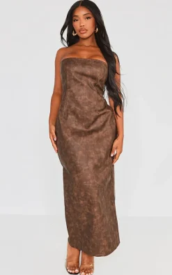 Shape Brown Washed Effect Faux Leather Maxi Dress