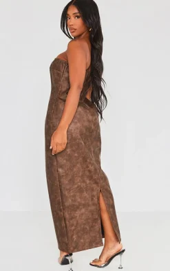 Shape Brown Washed Effect Faux Leather Maxi Dress