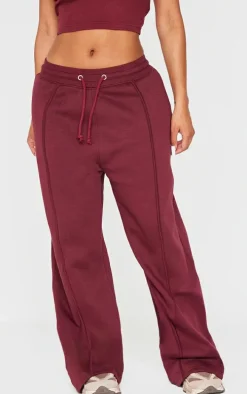 Shape Burgundy Binded High Waist Wide Leg Sweatpants