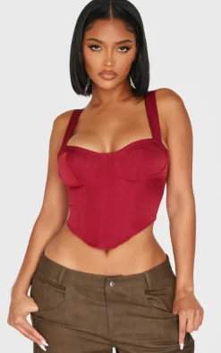 Shape Burgundy Woven Corset Crop Top