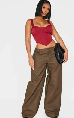 Shape Burgundy Woven Corset Crop Top