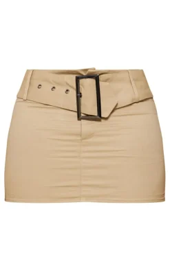 Shape Camel Twill Buckle Front Micro Mini Skirt