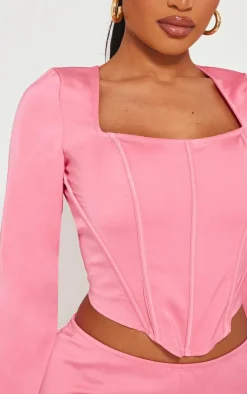 Shape Candy Pink Woven Boning Detail Long Sleeve Corset