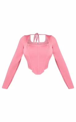Shape Candy Pink Woven Boning Detail Long Sleeve Corset