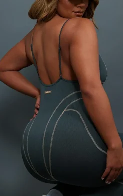 Shape Charcoal Branded Contrast Stitch Zip Detail Gym Jumpsuit