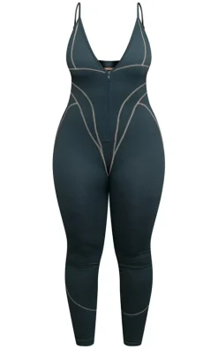 Shape Charcoal Branded Contrast Stitch Zip Detail Gym Jumpsuit