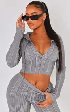 Shape Charcoal Contrast Knit Zip Up Jacket