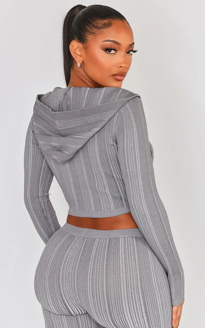 Shape Charcoal Contrast Knit Zip Up Jacket