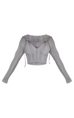 Shape Charcoal Contrast Knit Zip Up Jacket