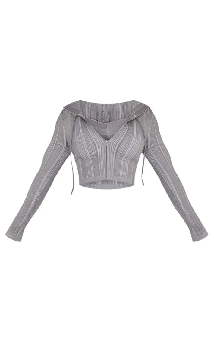 Shape Charcoal Contrast Knit Zip Up Jacket