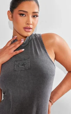 Shape Charcoal Cotton High Neck Sleeveless Bodysuit