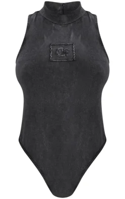 Shape Charcoal Cotton High Neck Sleeveless Bodysuit