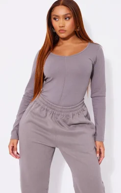 Shape Charcoal Grey Cotton Scoop Neck Seam Bodysuit