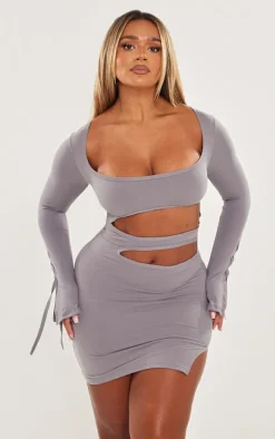 Shape Charcoal Grey Sculpted Square Neck Cut Out Mini Dress