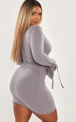 Shape Charcoal Grey Sculpted Square Neck Cut Out Mini Dress