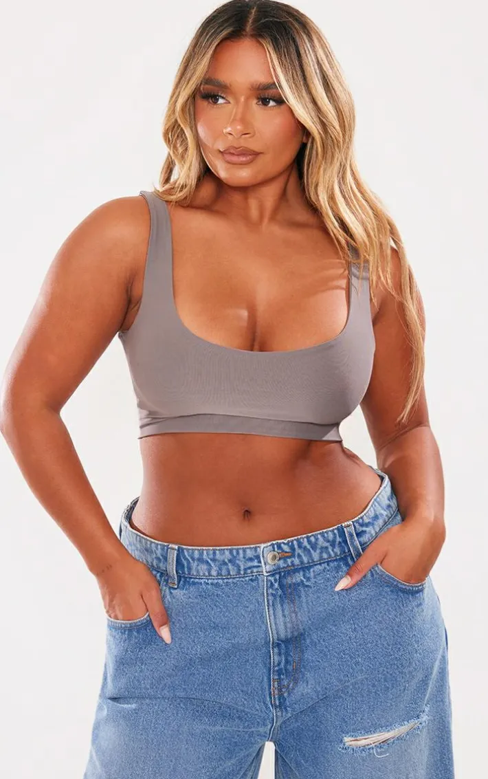 Shape Charcoal Grey Slinky Square Neck Crop Top