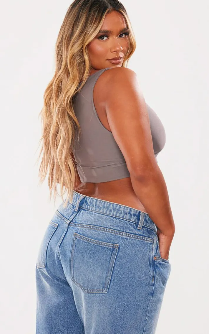 Shape Charcoal Grey Slinky Square Neck Crop Top