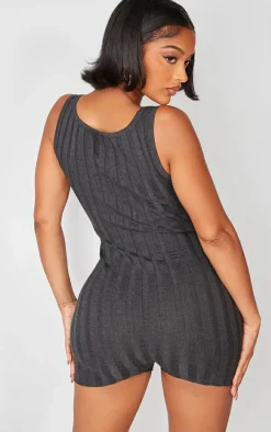 Shape Charcoal Knit Contrast Sleeveless Unitard