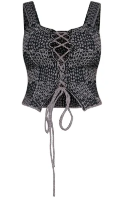 Shape Charcoal Knit Lace Up Front Top