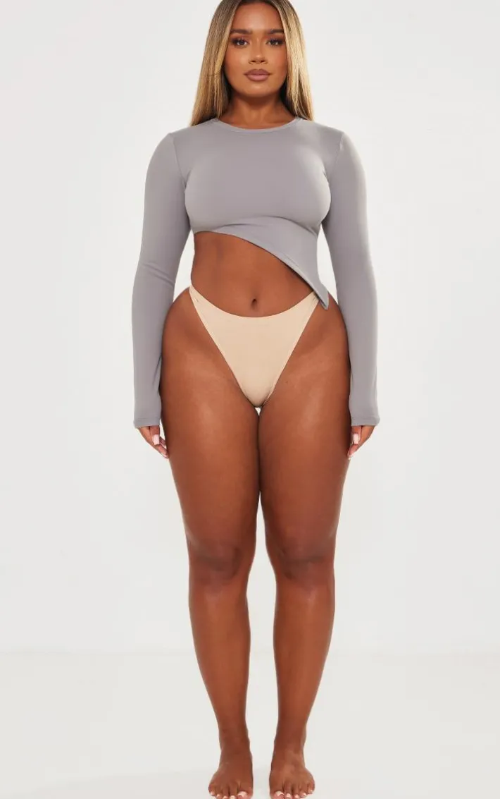 Shape Charcoal Sculpted Long Sleeve Asymmetric Crop Top