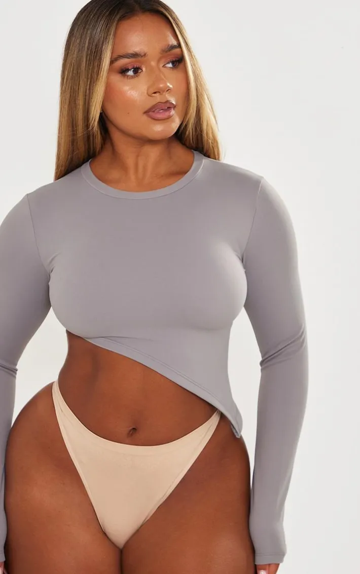 Shape Charcoal Sculpted Long Sleeve Asymmetric Crop Top