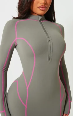 Shape Charcoal Soft Seamless Contrast Long Sleeve Bodycon Dress