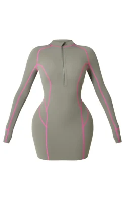 Shape Charcoal Soft Seamless Contrast Long Sleeve Bodycon Dress