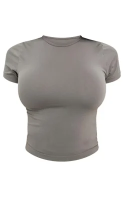 Shape Charcoal Stretch Seamless Short Sleeve Longline Top