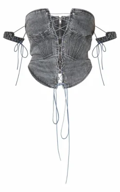 Shape Charcoal Wash Denim Lace Up Front Corset