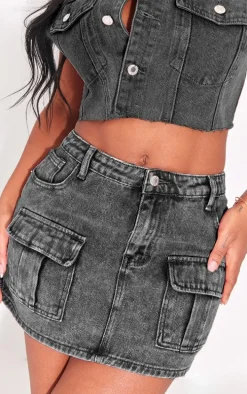 Shape Charcoal Wash Denim Low Rise Micro Mini Skirt