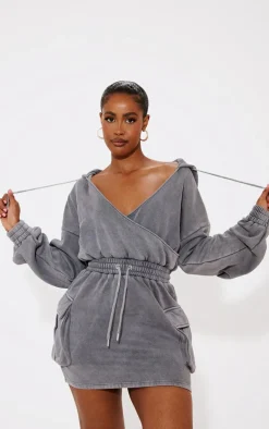 Shape Charcoal Washed Oversized Hoodie Sweat Dress