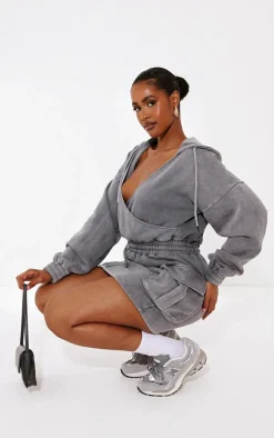 Shape Charcoal Washed Oversized Hoodie Sweat Dress