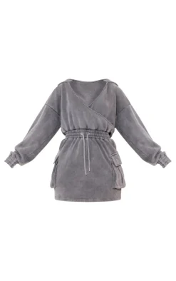 Shape Charcoal Washed Oversized Hoodie Sweat Dress